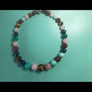 Multi gemstones necklace w magnetic silver clasp